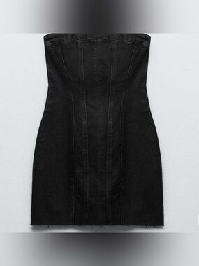 Zara Strapless Black Denim Mini Dress